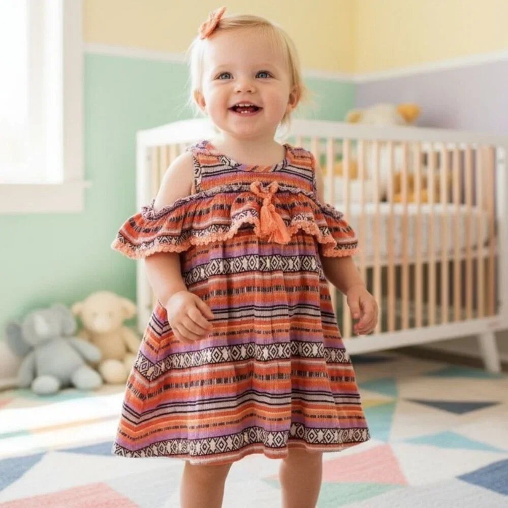 New 12M Jessica Simpson Baby Dress Outfit Ruffle Cold-Shoulder Diaper Cover